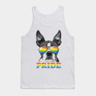 Boston Terrier LGBT Pride Rainbow Flag Sunglasses Tank Top